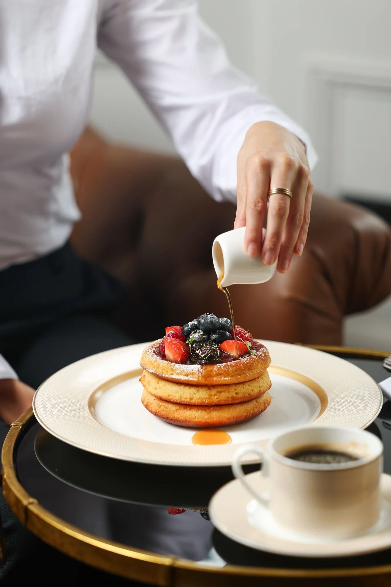 Breakfast pancakes being served at The Adria